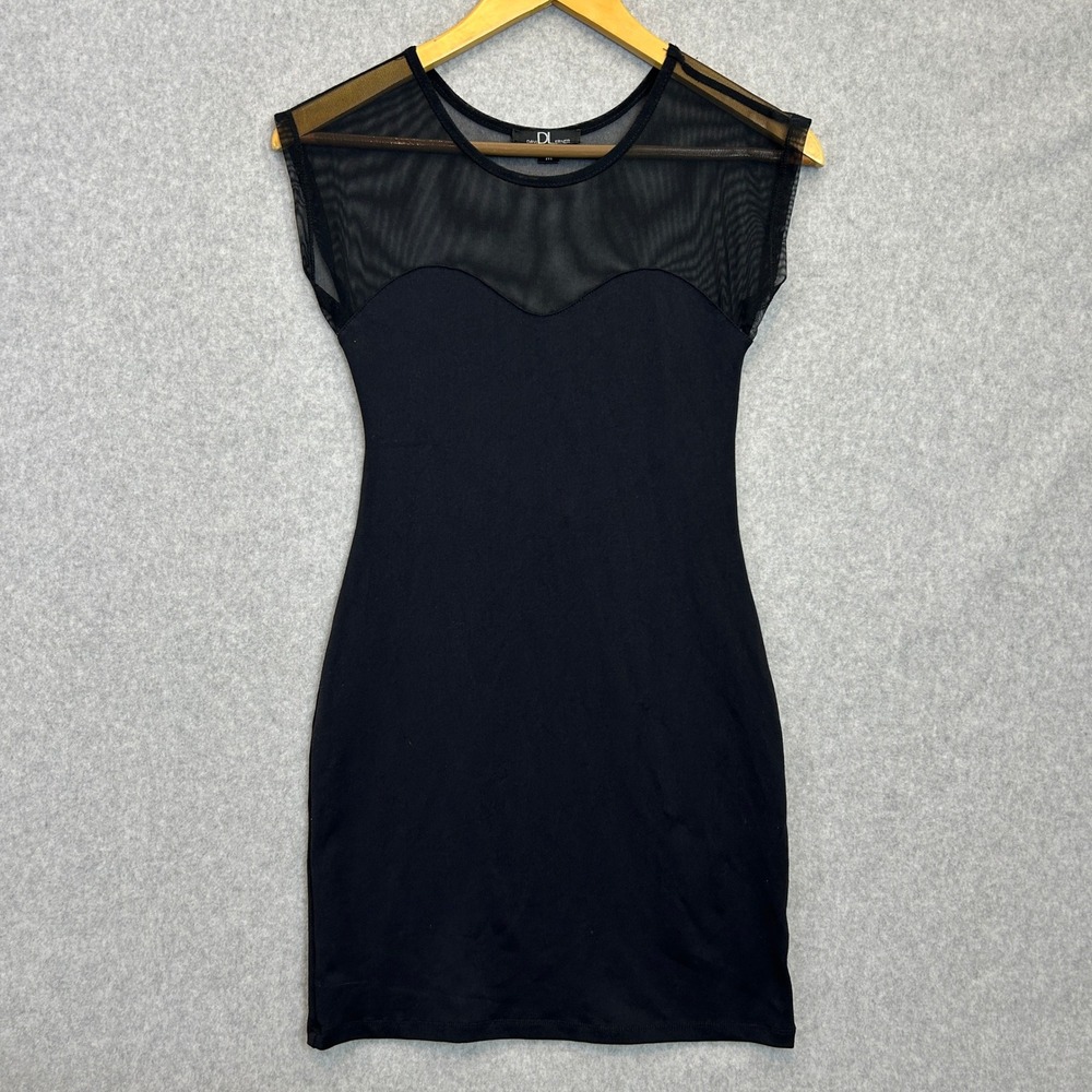 David Lerner Size M Mini Dress Black Sheer Mesh Neckline Bodycon Stretch Sexy